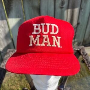 Vintage Bud Man Beer Promo Mesh Trucker Hat Red Snapback Adjustable